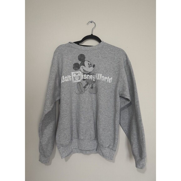 Disney Sweatshirt Adult Medium Gray Crew Neck Sweater Mickey Walt World - Picture 1 of 10